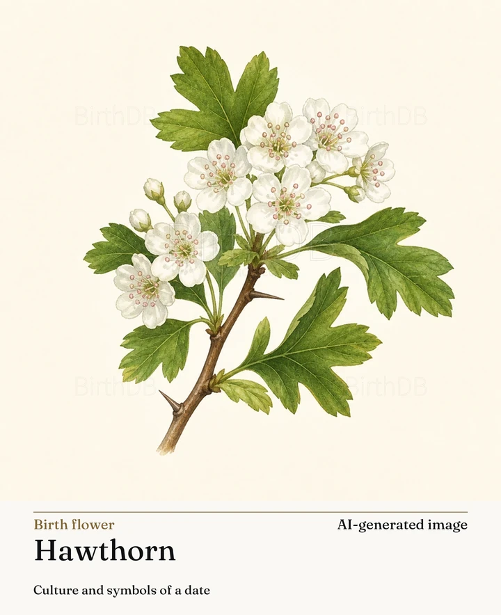 Hawthorn — BirthDB symbolic illustration (AI-generated image)