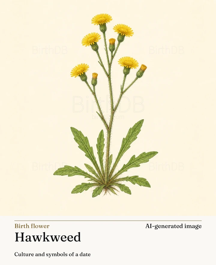 Hawkweed — BirthDB symbolic illustration (AI-generated image)