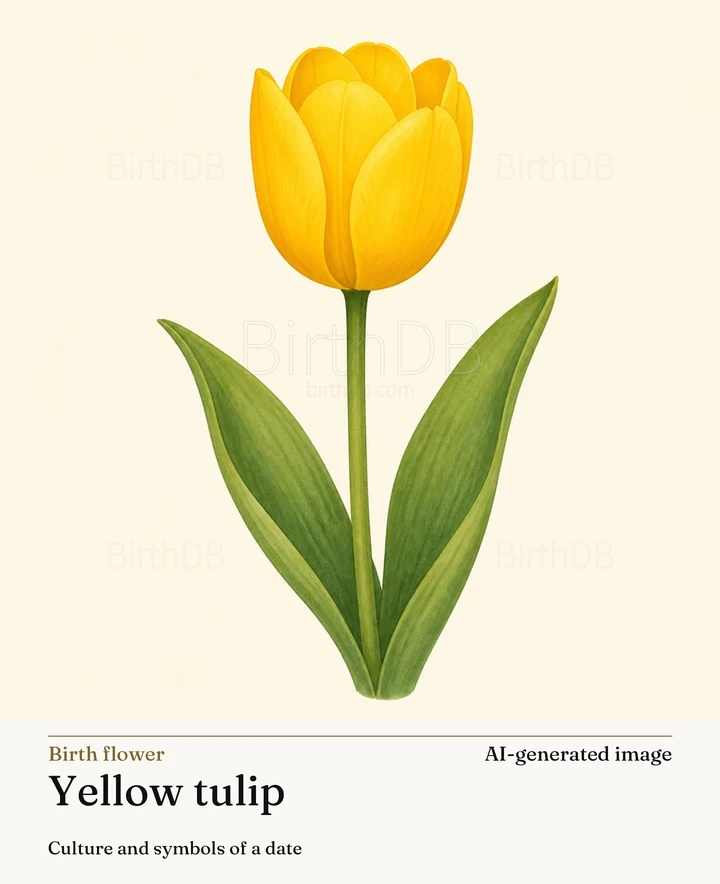 Yellow tulip — BirthDB symbolic illustration (AI-generated image)