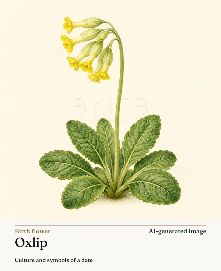 Oxlip — BirthDB symbolic illustration (AI-generated image)