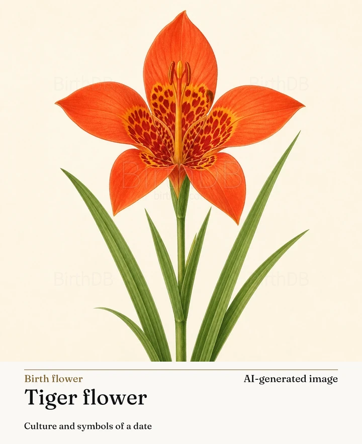 Tiger flower — BirthDB symbolic illustration (AI-generated image)