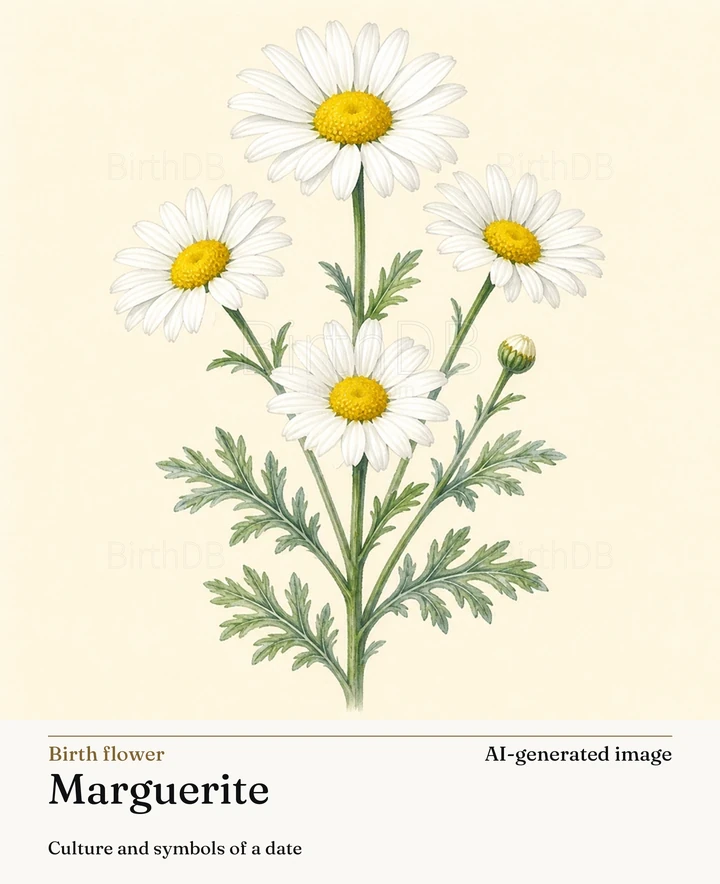 Marguerite — BirthDB symbolic illustration (AI-generated image)
