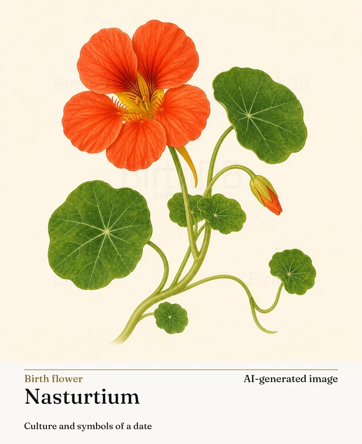 Nasturtium — BirthDB symbolic illustration (AI-generated image)
