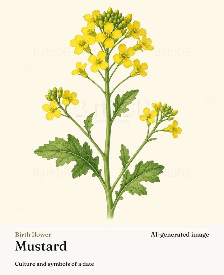 Mustard — BirthDB symbolic illustration (AI-generated image)