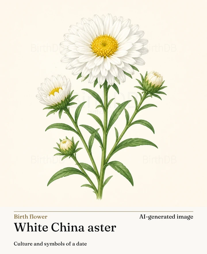 White China aster — BirthDB symbolic illustration (AI-generated image)