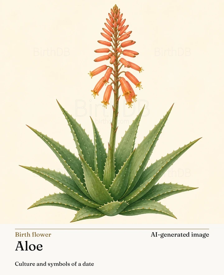 Aloe — BirthDB symbolic illustration (AI-generated image)