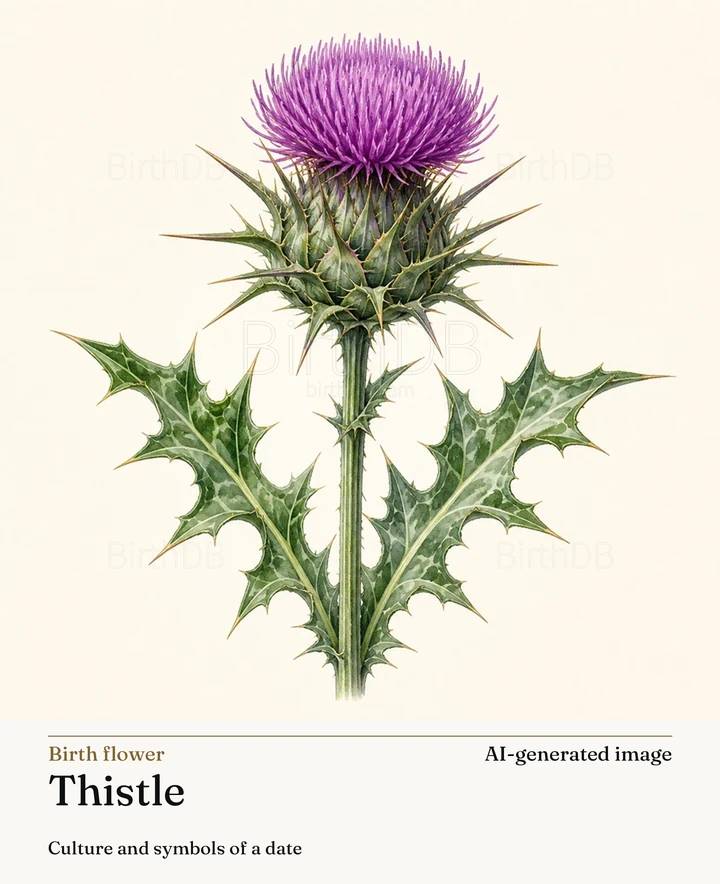 Thistle — BirthDB symbolic illustration (AI-generated image)