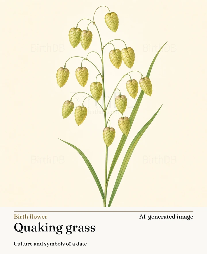Quaking grass — BirthDB symbolic illustration (AI-generated image)