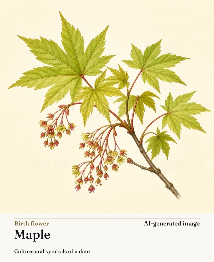 Maple — BirthDB symbolic illustration (AI-generated image)