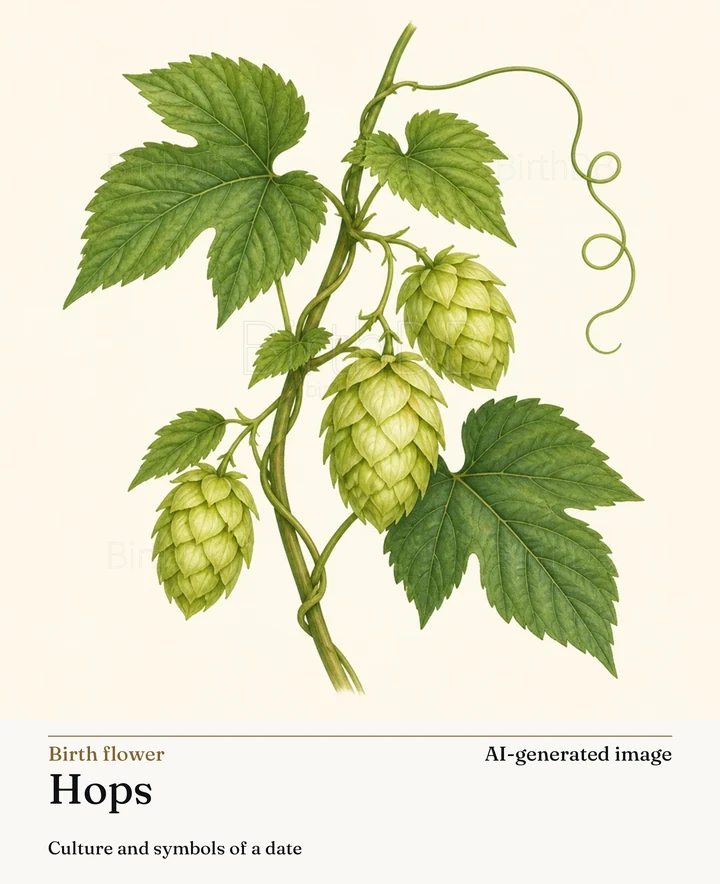 Hops — BirthDB symbolic illustration (AI-generated image)
