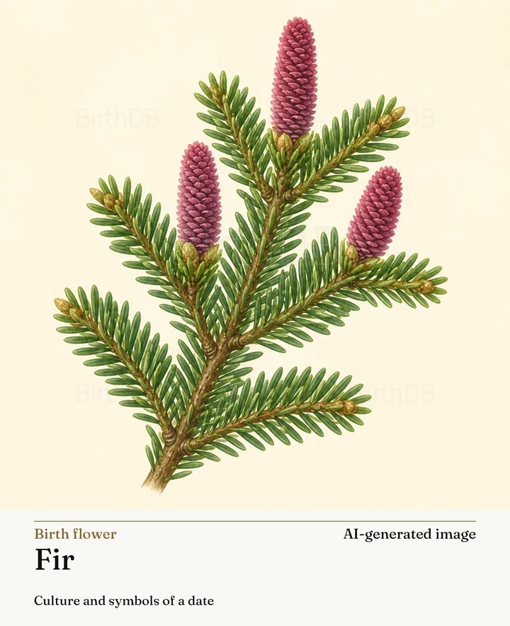 Fir — BirthDB symbolic illustration (AI-generated image)