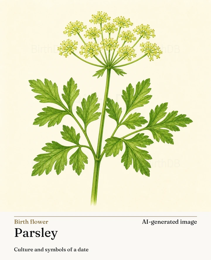 Parsley — BirthDB symbolic illustration (AI-generated image)