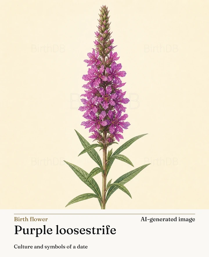 Purple loosestrife — BirthDB symbolic illustration (AI-generated image)