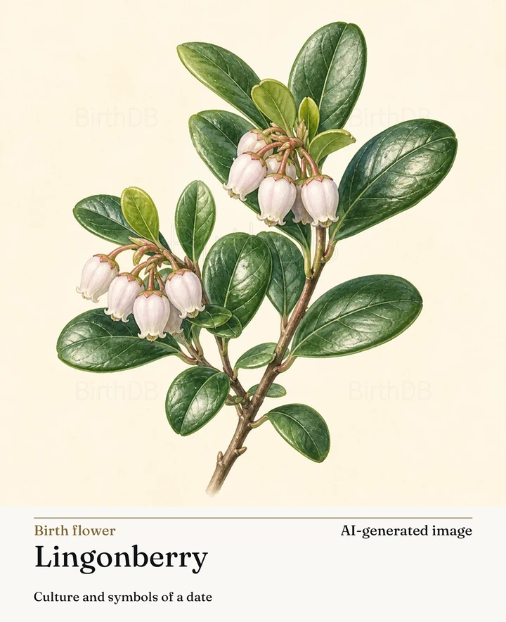 Lingonberry — BirthDB symbolic illustration (AI-generated image)