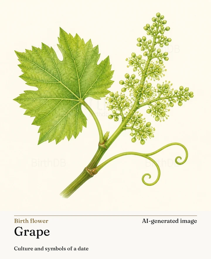 Grape — BirthDB symbolic illustration (AI-generated image)