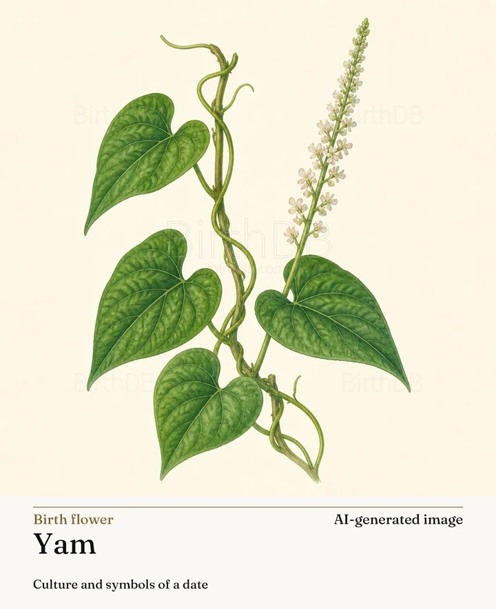 Yam — BirthDB symbolic illustration (AI-generated image)