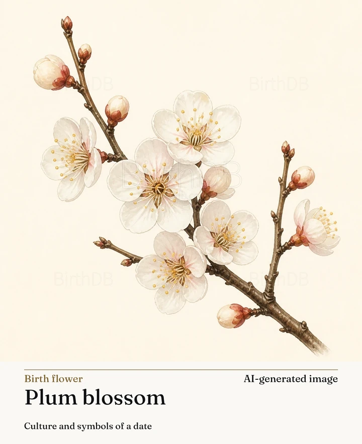 Plum blossom — BirthDB symbolic illustration (AI-generated image)