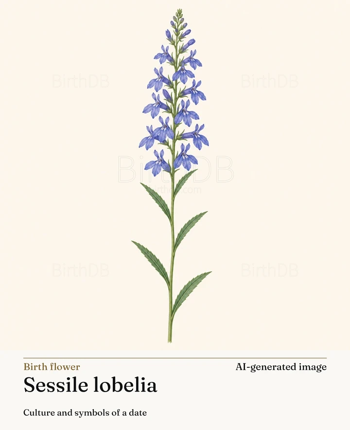 Sessile lobelia — BirthDB symbolic illustration (AI-generated image)
