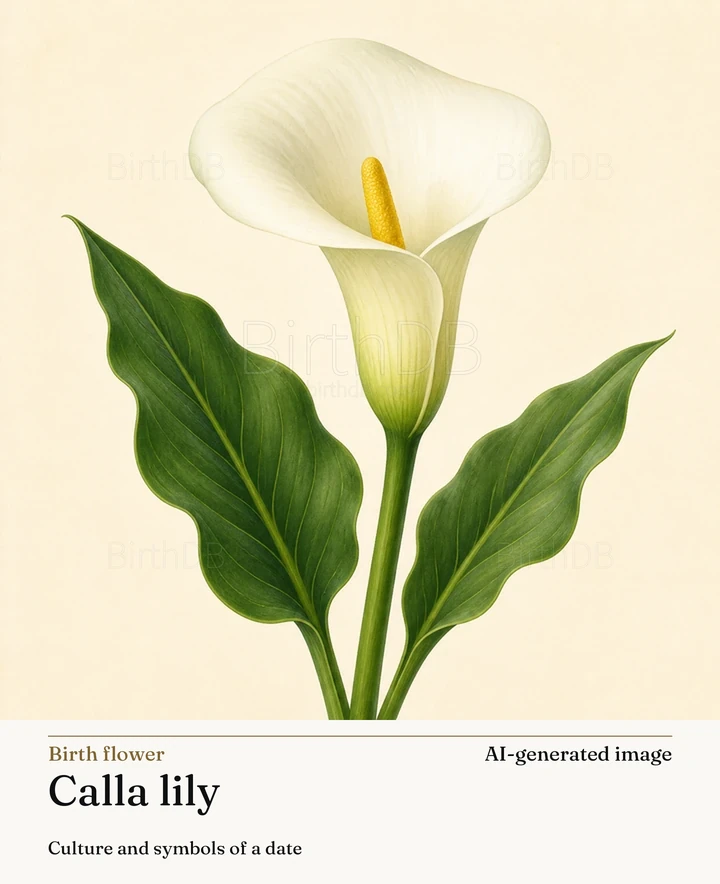 Calla lily — BirthDB symbolic illustration (AI-generated image)