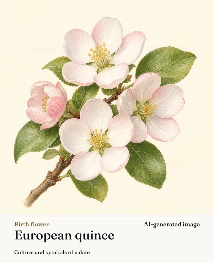 European quince — BirthDB symbolic illustration (AI-generated image)