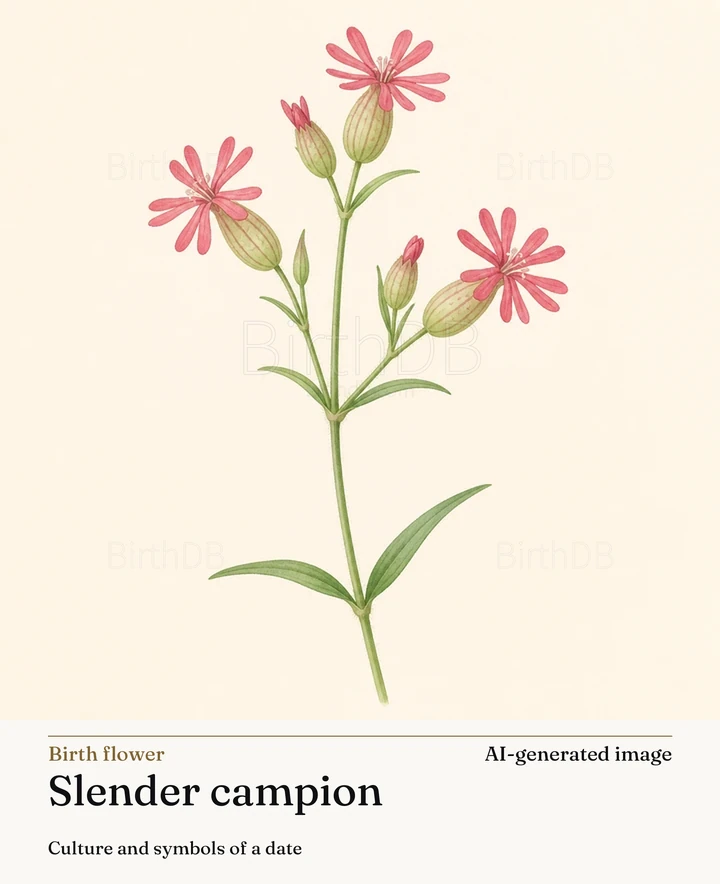 Slender campion — BirthDB symbolic illustration (AI-generated image)