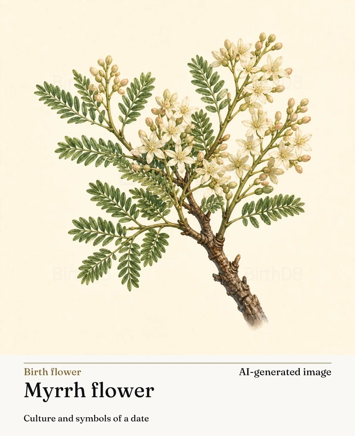 Myrrh flower — BirthDB symbolic illustration (AI-generated image)