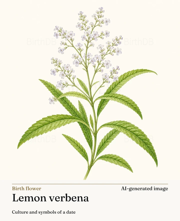 Lemon verbena — BirthDB symbolic illustration (AI-generated image)