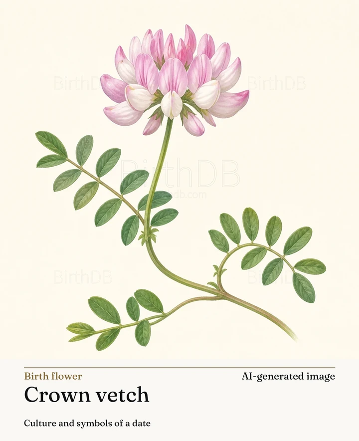 Crown vetch — BirthDB symbolic illustration (AI-generated image)