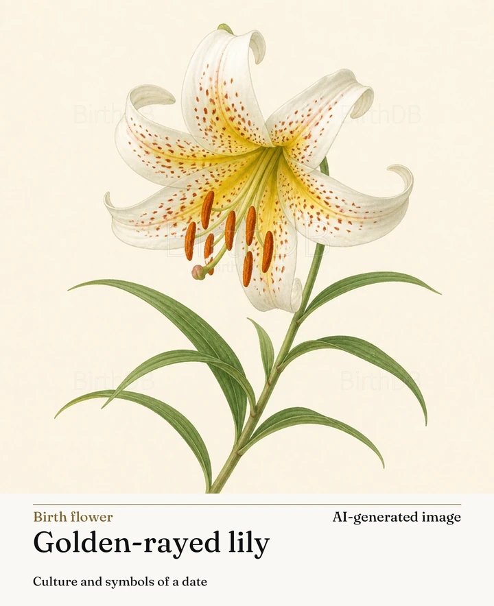 Golden-rayed lily — BirthDB symbolic illustration (AI-generated image)