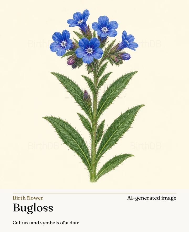 Bugloss — BirthDB symbolic illustration (AI-generated image)