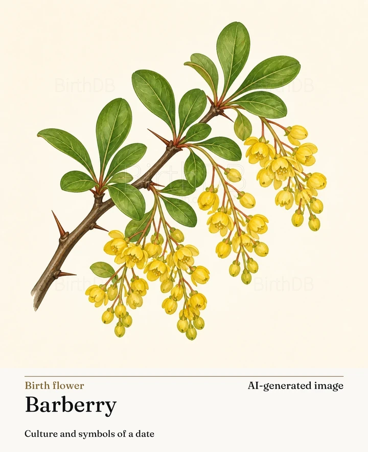Barberry — BirthDB symbolic illustration (AI-generated image)