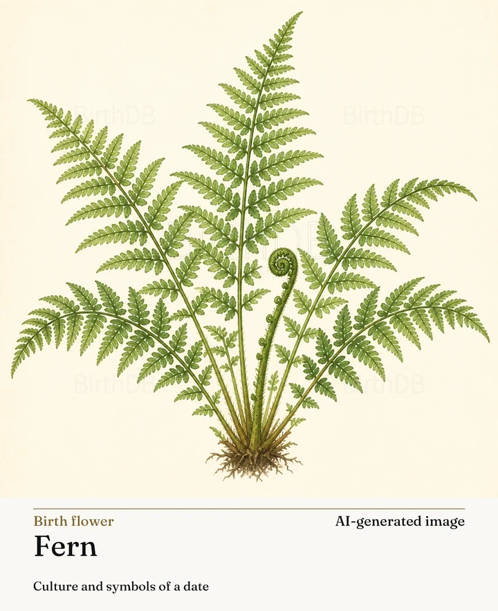 Fern — BirthDB symbolic illustration (AI-generated image)