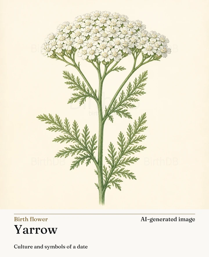 Yarrow — BirthDB symbolic illustration (AI-generated image)