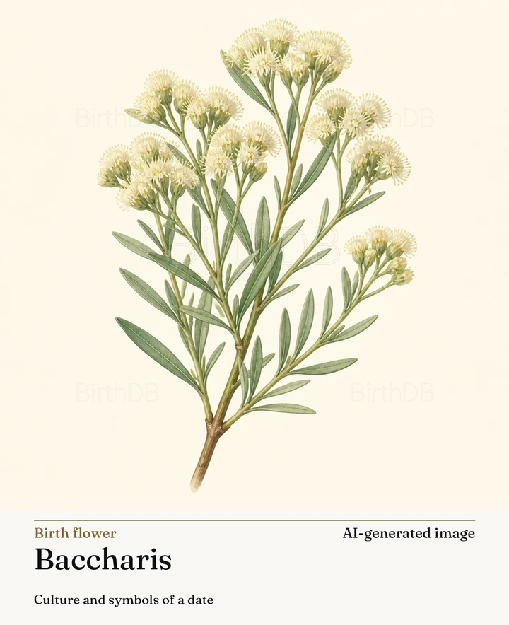 Baccharis — BirthDB symbolic illustration (AI-generated image)