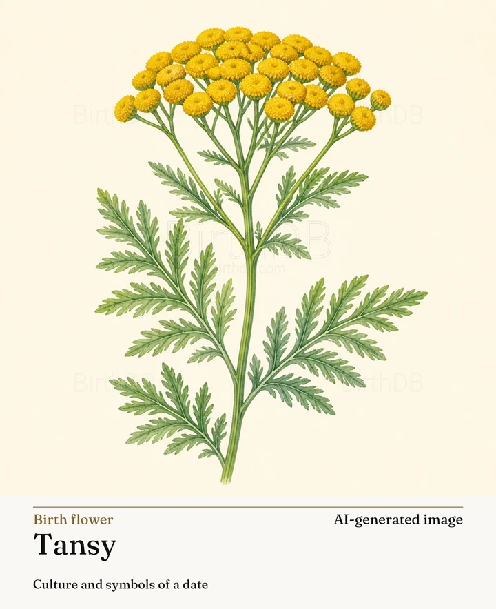 Tansy — BirthDB symbolic illustration (AI-generated image)