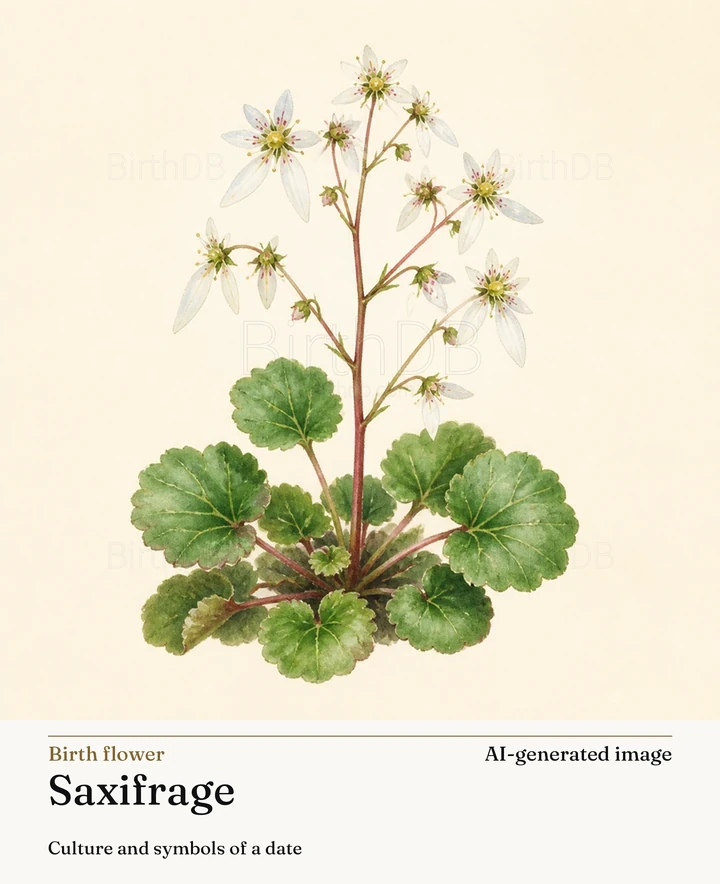 Saxifrage — BirthDB symbolic illustration (AI-generated image)