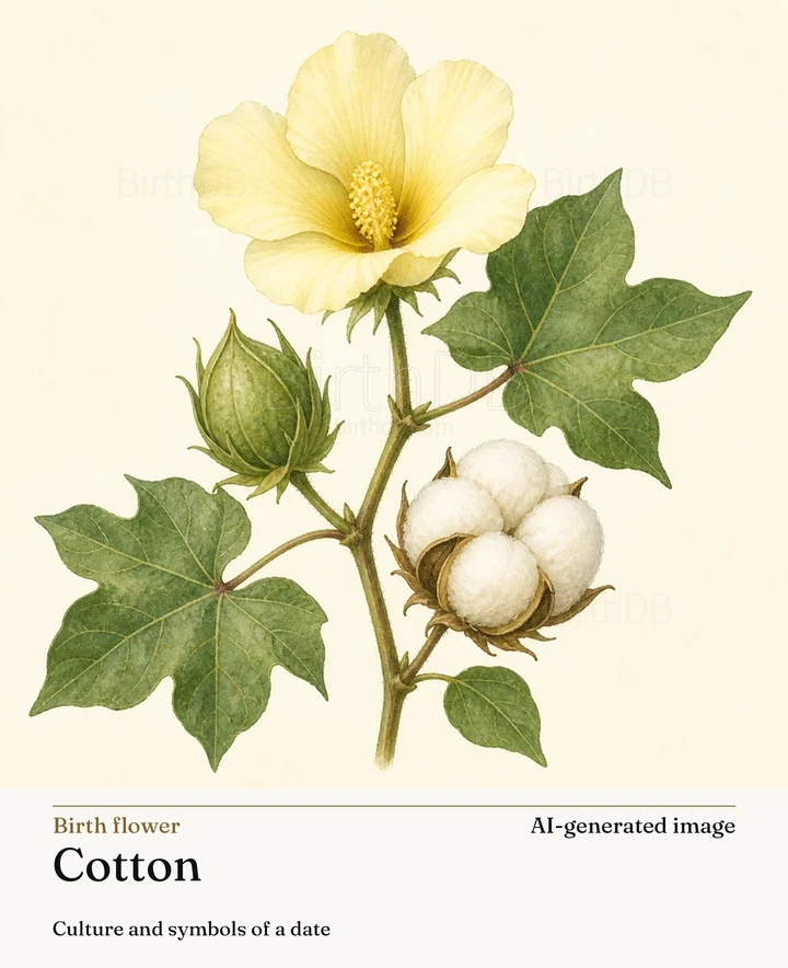 Cotton — BirthDB symbolic illustration (AI-generated image)