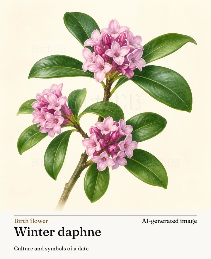 Winter daphne — BirthDB symbolic illustration (AI-generated image)