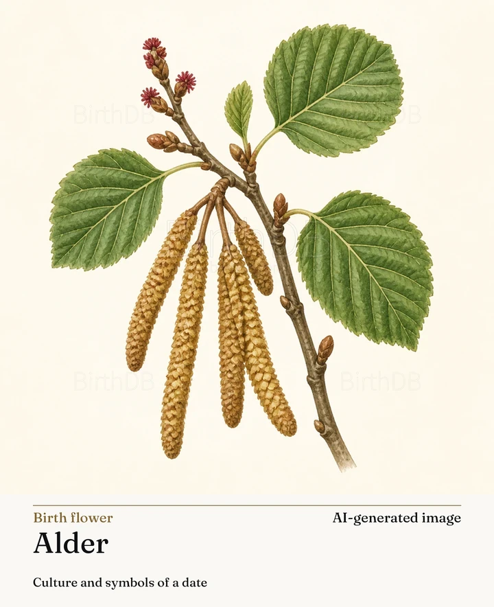 Alder — BirthDB symbolic illustration (AI-generated image)