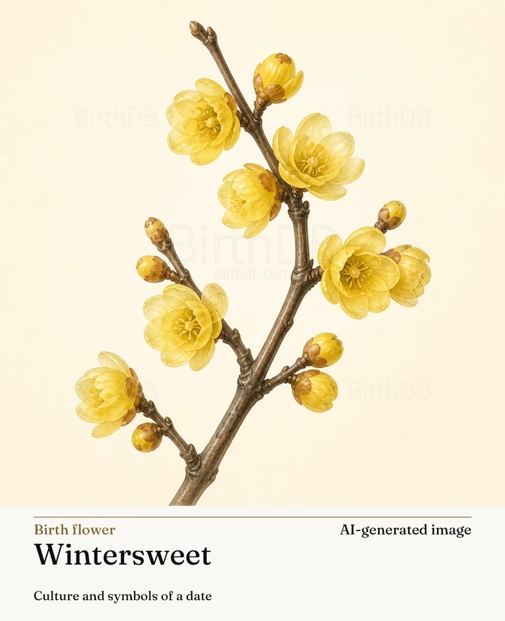 Wintersweet — BirthDB symbolic illustration (AI-generated image)