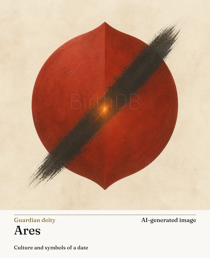Ares — BirthDB symbolic illustration (AI-generated image)