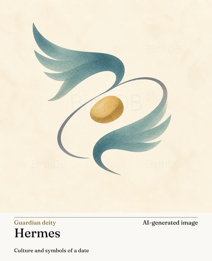 Hermes — BirthDB symbolic illustration (AI-generated image)