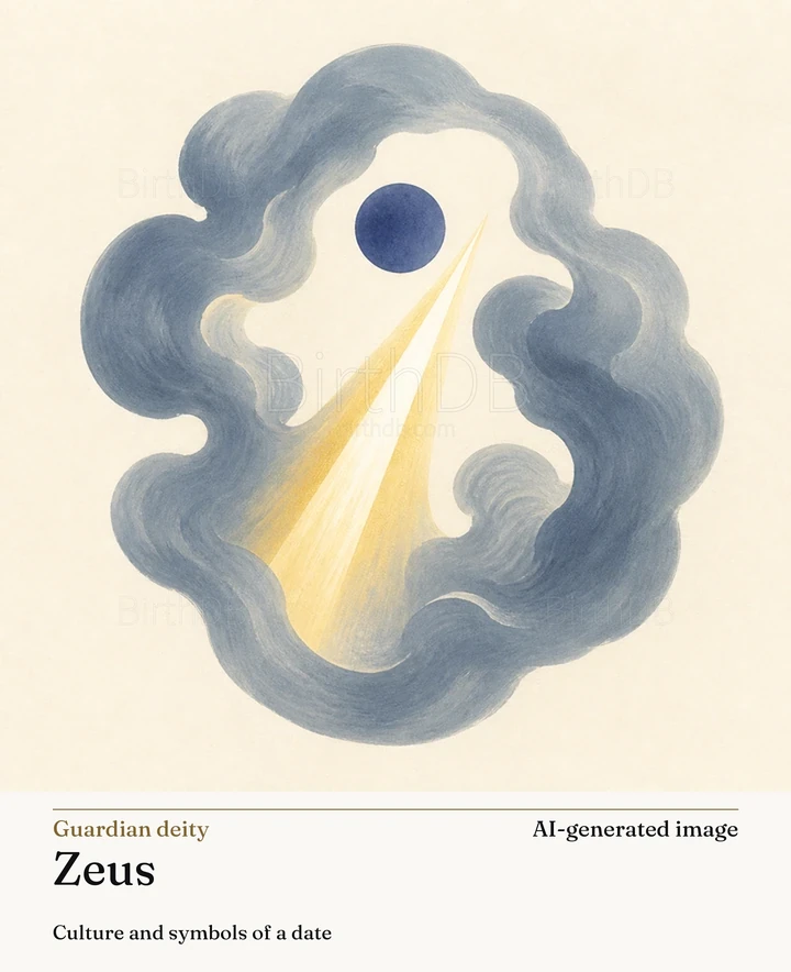 Zeus — BirthDB symbolic illustration (AI-generated image)