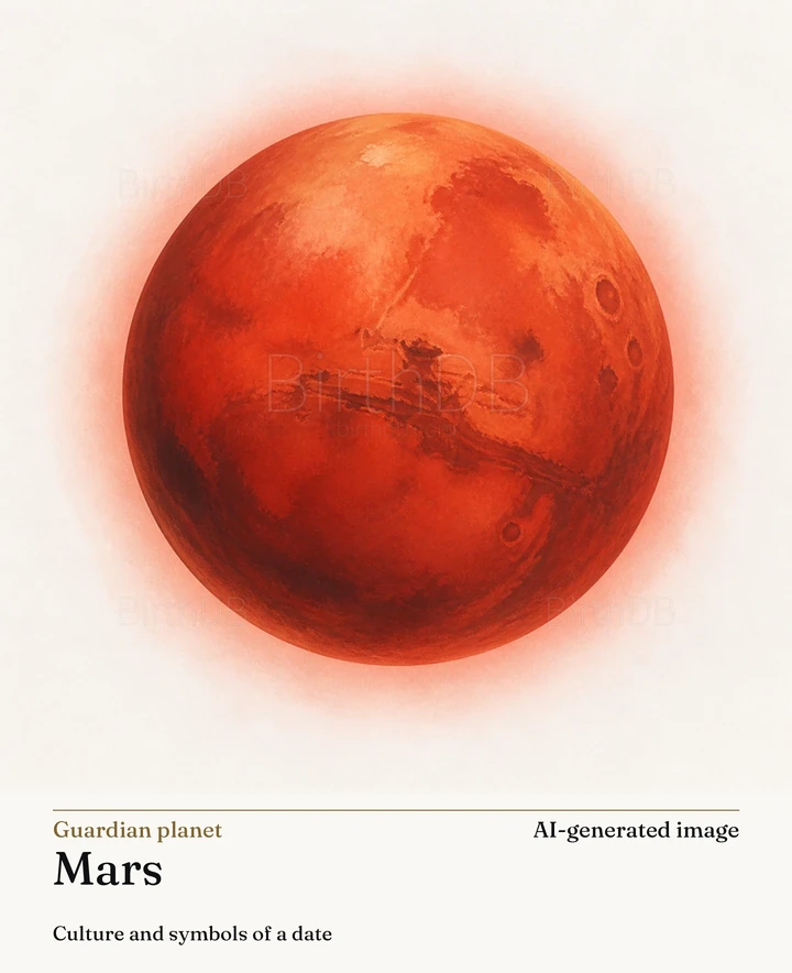 Mars — BirthDB symbolic illustration (AI-generated image)