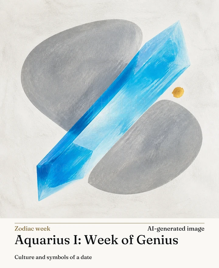 Aquarius I: Week of Genius — BirthDB symbolic illustration (AI-generated image)