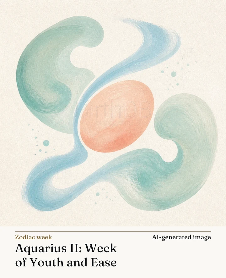 Aquarius II: Week of Youth and Ease — BirthDB symbolic illustration (AI-generated image)