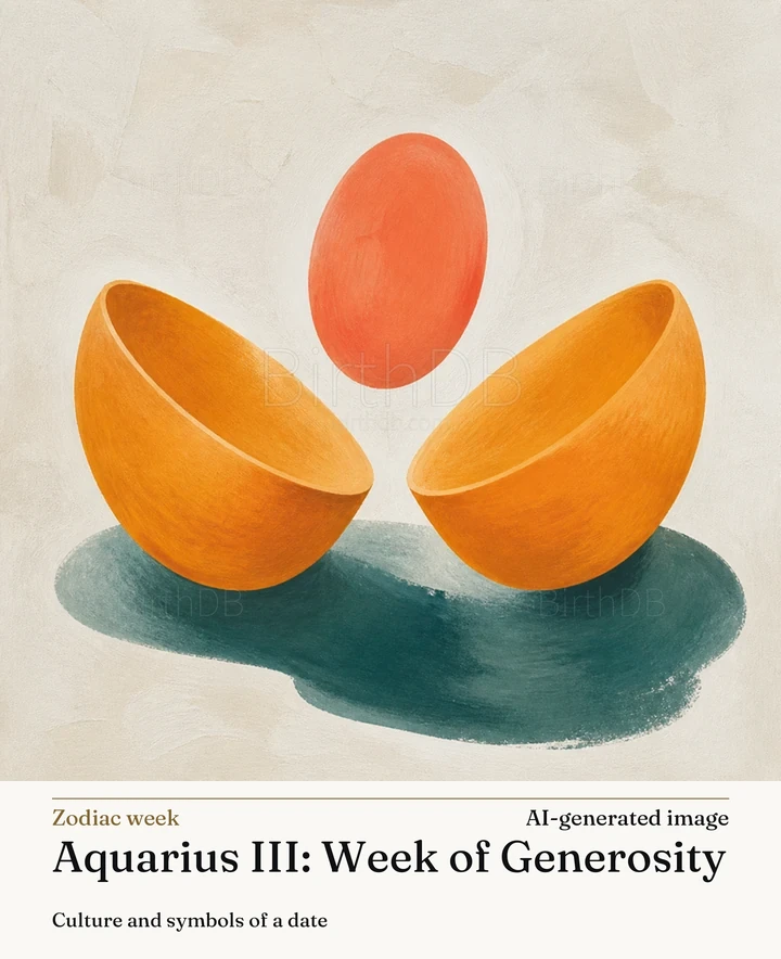 Aquarius III: Week of Generosity — BirthDB symbolic illustration (AI-generated image)