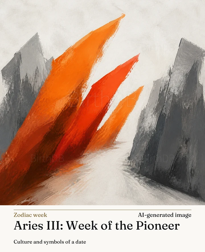 Aries III: Week of the Pioneer — BirthDB symbolic illustration (AI-generated image)