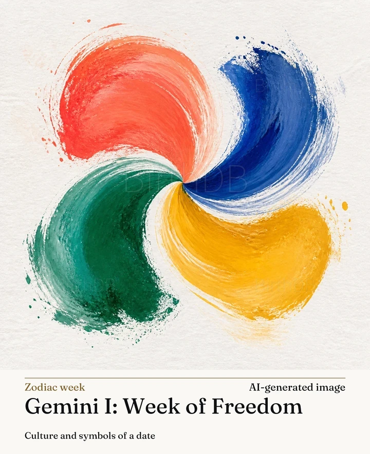 Gemini I: Week of Freedom — BirthDB symbolic illustration (AI-generated image)
