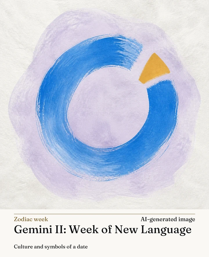 Gemini II: Week of New Language — BirthDB symbolic illustration (AI-generated image)